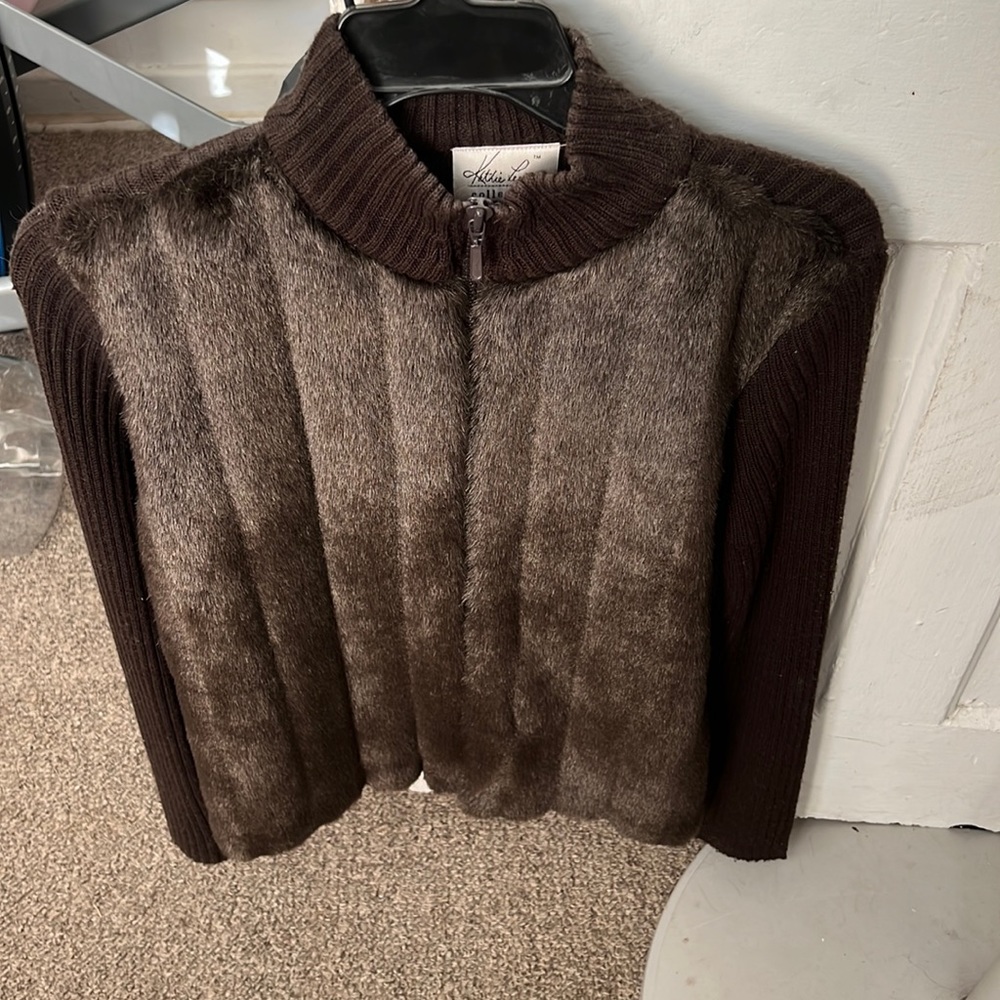 Kathie Lee Collection furry zip up sweater. Size small